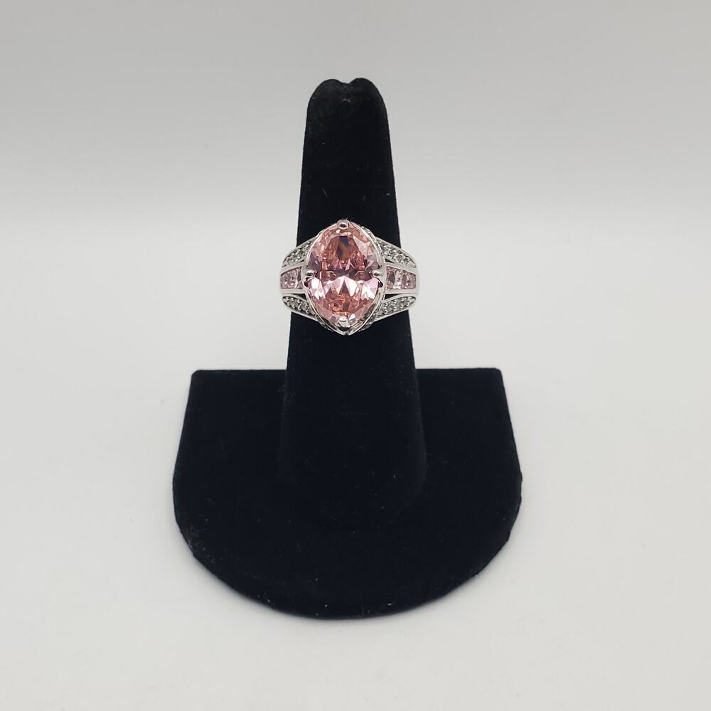 DK Sterling Silver 925 Pink Kunzite & Clear CZ Stone Ring - Size 7